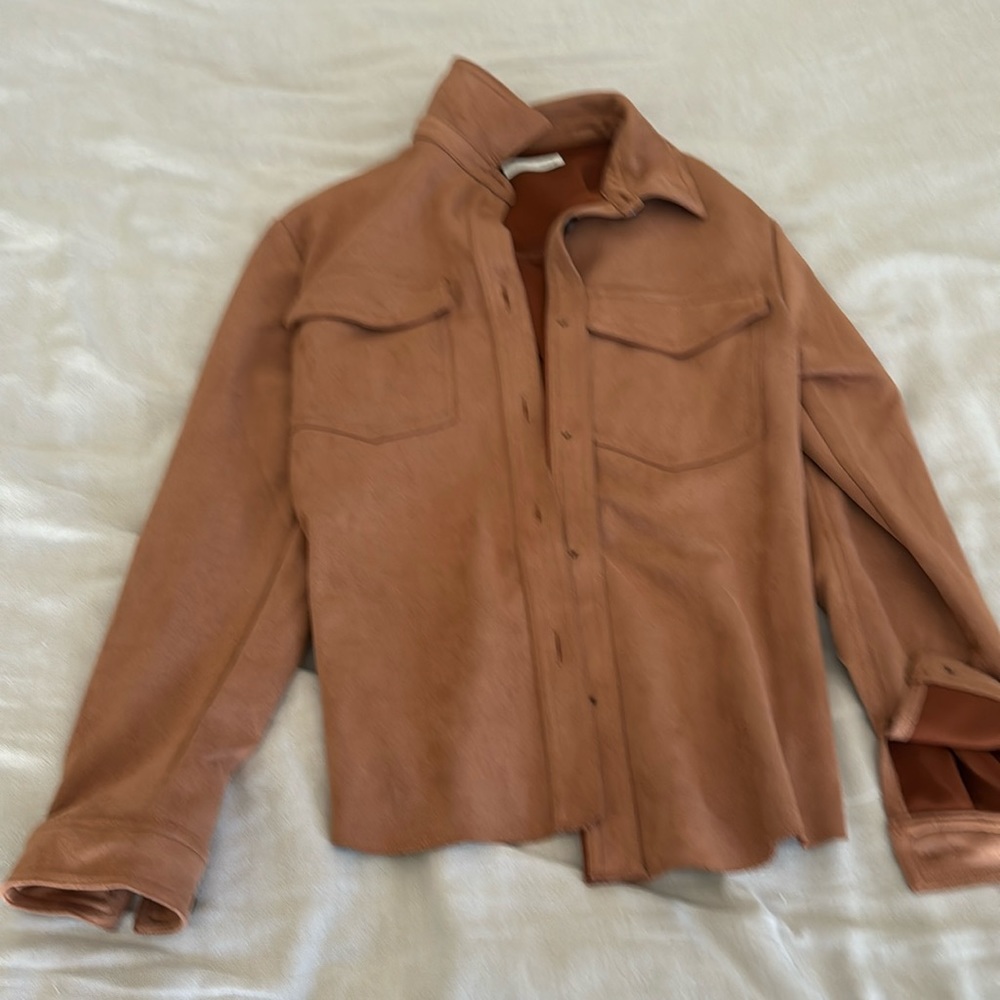Brown suede long sleeve button up jacket sz m